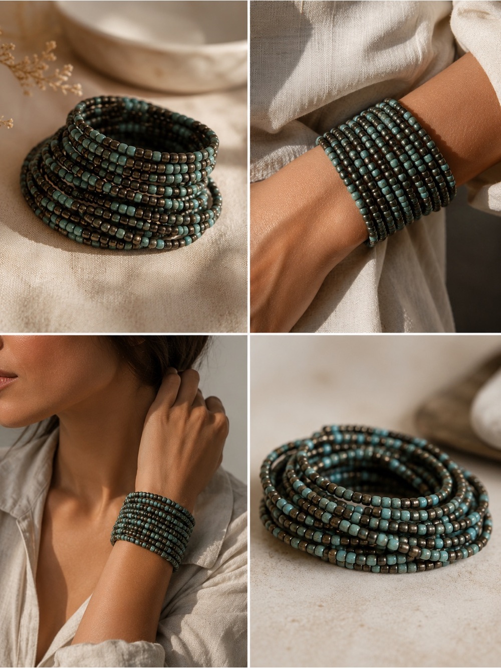 Turquoise Beaded Multi-Strand Wrap Bracelet - Women's Jewelry
